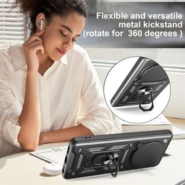 Ysnzaq Armor Case for Oppo Find X8 Pro 5G, Military-Grade Heavy Duty Shockproof Protection Case with Kickstand & Slide Camera Lens Cover for Oppo Find X8 Pro 5G SJ Black