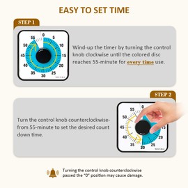 Secura Oversize Visual Countdown Timer for Classroom & Kitchen - 7.5-Inch Durable Mechanical with Magnetic Backing (Blue)