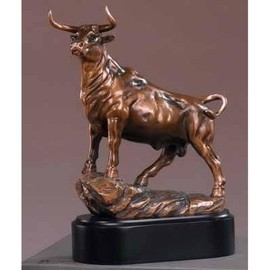 Stock Market Bull Standing Tall Sculpture - Bronze Finish Statue