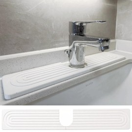 16 Inch Stone Faucet Mat for Kitchen Sink, Diatomite Fast Drying Mat for Kitchen Counter, Water Absorbent Faucet Sink Splash Guard with Raised Feet, Bathroom Counter Protector (White, 15.75"x3.93")