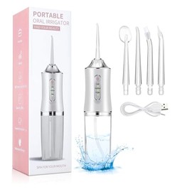 Irrigador Bucal,3 Modos 4 Puntas, Limpieza Dental Portatil, Water Flosser Irrigador IPX7 Impermeable Limpiador de Dientes Hilo Dental de Agua Irrigador Oral para Hogar y Viajes Blanco