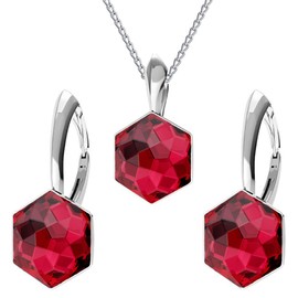 Panda-Jewellery Jewellery Set for Women Earrings Silver 925 Hanging Hexagon Chain Women's with Pendant Jewellery Set for Her with Crystals Earrings Hanging and Necklace Girls Gift Women, Silver,