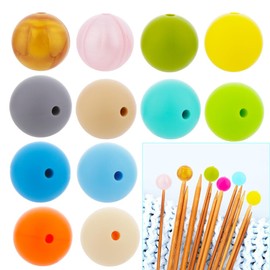 12 Pcs Beads Knitting Needle Stoppers, Round Shape Silicone Knitting Needles Point Protectors Needle Tip Cover Knitting Tool for Knitting Craft Quilting Sewing DIY Craft (Colors May Vary)