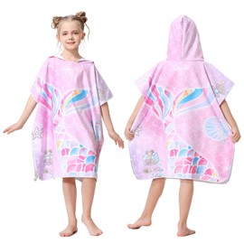 MOKANI Hooded Poncho Towels for Kids, Quick Dry Microfibre Bath Swim Beach Towels Changing Robe for Girls Boys, Warm Wrap Towelling Poncho for Bathroom Swimming Pool Travel(Kid's Height: 100-140CM)