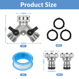Hose Pipe Connector 2 Way, Garden Hose Splitter 3/4", Y-Type Brass Hoses Tap Individual On/Off, Double Outlet Garden Tap with 2 Quick Connector and Fittings for Home Watering, Gardening, Washing