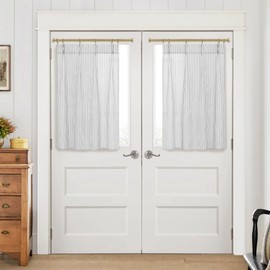 40 Inch Long Curtains,Sheer Linen Pleated to 42 in Length Farmhouse Short Window Curtain for Bathroom Kitchen