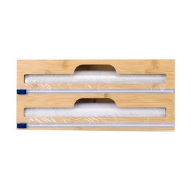 AIMALL Bamboo Food Wrap Dispenser Cutter Foil Cling Film Storage Holder Box Kitchen - Storage Solution for Neat Counters