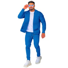 DONYKARRY Men's Tracksuits 2 Pieces Baseball Collar Sports Shir Sweatsuit Sets Lightweight Workout Top & Bottom Sets Sports Jogging Suit Set Trendy Jacket Suit Summer Outfits(Blue,S)
