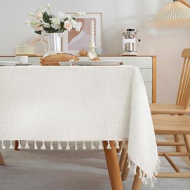 JIALE Textured Tablecloths, Heavy Duty Cotton Linen Farmhouse Table Cloth Rectangle Table, Waterproof Wrinkle-Free Rectangle Tablecloth for Kitchen, Dining, Parties, 55"x55", Ivory