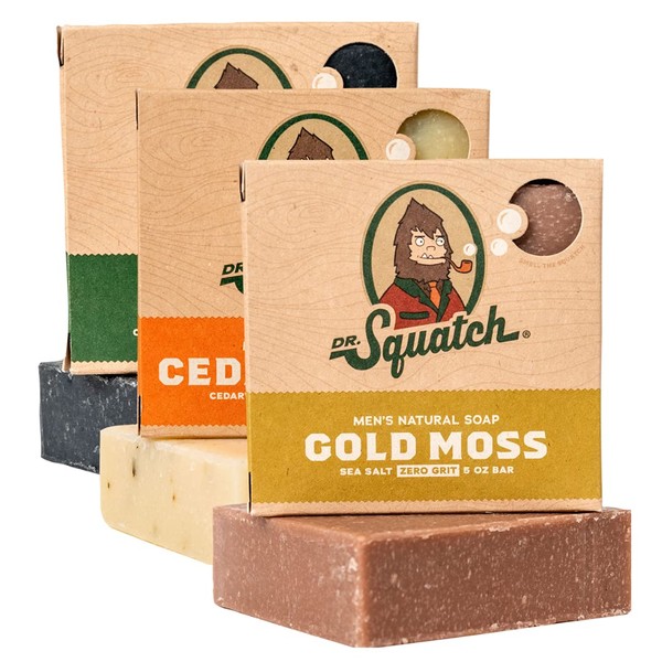 Dr. Squatch Men's Soap Variety Pack – Manly Scent Bar Soaps: Pine Tar, Cedar Citrus, Gold Moss – Handmade with Organic Oils in USA (3 Bars)