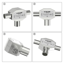 VCELINK TV Aerial Coax Splitter 2 Way Splitter Coax Cable 2 Male to 1 Female Adapter Coaxial TV Connector Shielded Metal Housing 0-1000Mhz, Argent