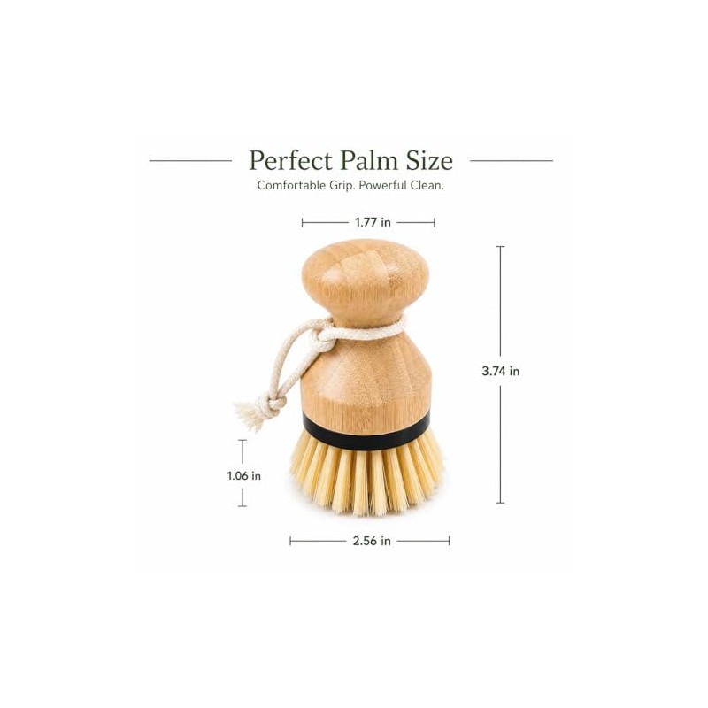 Kitchen Simple Bamboo Palm Brush Set, 2 Pack Dish Scrub