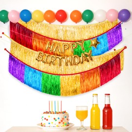 jijAcraft Champagne Gold Fringe Garland: 2M Glitter Metallic Tinsel Foil Fringe Garland, 20cm Shiny Tinsel Party Decoration for Car Parade Floats Birthday Weddings Anniversaries Christmas