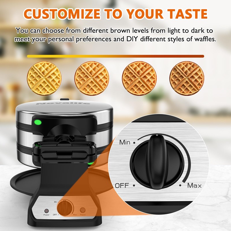 Waffle Maker, 1400W Belgian Waffle Maker, Double Waffle Iron 180°