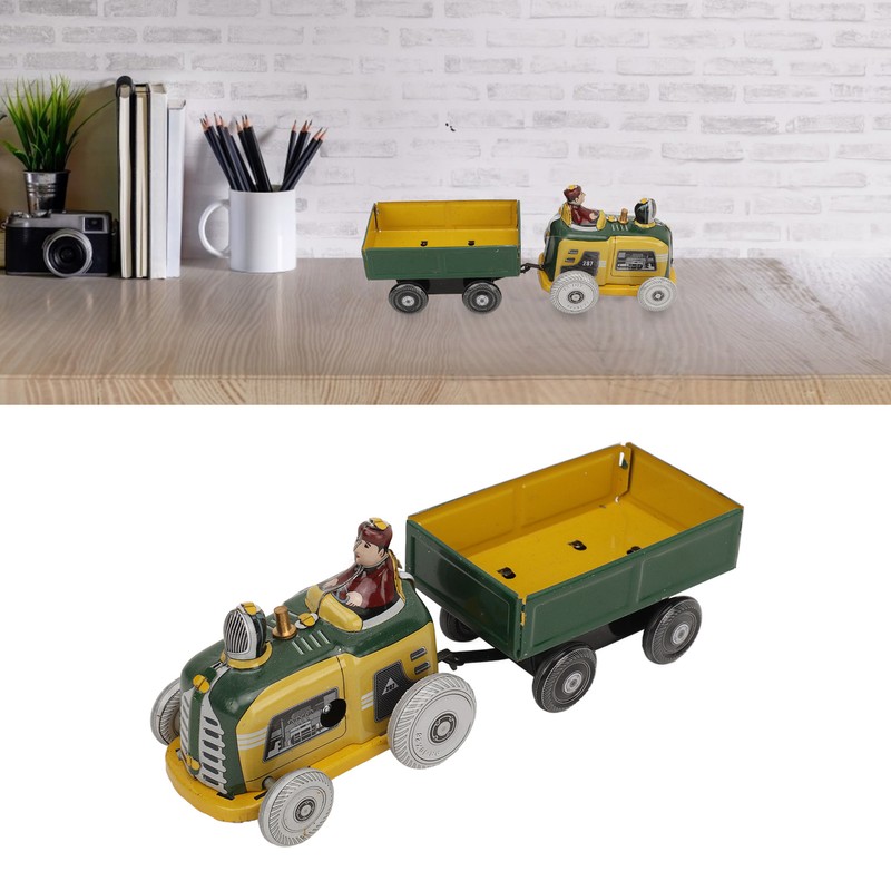 Wind Up Metal Walking Toy Tinplate Tractor Nostalgic Handmade Delicate