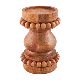 Mud Pie Short Beaded Candlestick, Brown, 4" x 7"