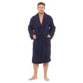 New Mens Tom Franks 100% Cotton Towelling Luxury Dressing Gown Bathrobe HT566 (UK M/L, Navy)
