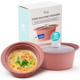 FIRGI 40oz Platinum Silicone Microwave Steamer Pot with Handle & Lid - Korea 100% Food-Grade Steamer Bowl, Heat-Resistant Cooker with Steam Holes, Easy Clean, Dishwasher Safe, Dry Rose