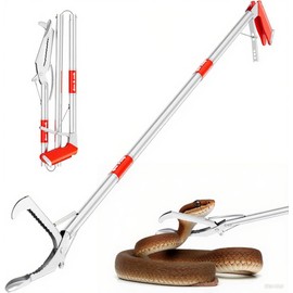 Likorlove 50" Collapsible Snake Grabber Tool, Stainless Steel Reptile Handling Stick with Wide Jaws & Non-Slip Handle – Outdoor Tool for Home, Yard, Farm, Camping
