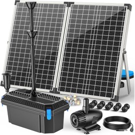 Antfraer 70W Solar Pond Filter with Water Pump, Solar Fountain Pump with Pond Filter Adjustable Flow, Pond Filter Box with Filter Medias for Outdoor Ponds