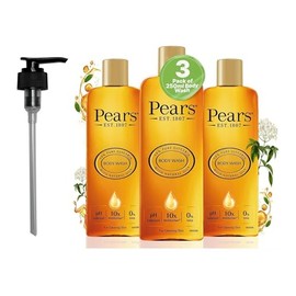 Pears Pure & Gentle Moisturising Liquid Body Wash - Enriched with Glycerin and Natural Oils, 10x More Moisturiser* - Soap-free Cleanser Ideal for Men and Women | 250ml (3 Pack) + Dispenser Pump