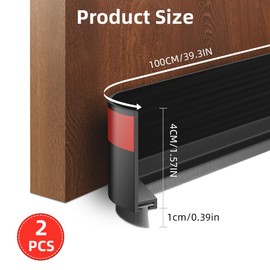 Ainiv 2 Pack Under Door Draft Stoppers with Brush, 2" W x 39" L Cutable Soundproof Door Seal, Adhesive Under Door Sweep for Exterior & Interior Doors Noise Weather Hot or Cold Air Insulation-Black