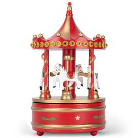 Cottage Garden Rotating Carousel Gold Tone 9 inch Wood Musical Christmas Figurine Plays Jingle Bells