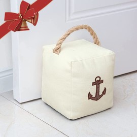 Marwood Fabric Door Stopper Decorative Door Stops for Home and Office, 3.3 pounds Weighted Interior Doorstop Heavy Duty Soft Door Stopper with Handle and Nautical Anchor Design - 5" x6” Beige