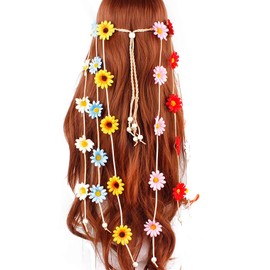 Women Lady Handmade Gypsy Hippie Sunflowers Headdress Fascinator Headband Floral Crown Bohemian Flower Headwear Headpiece Hairband (Multi-colored)