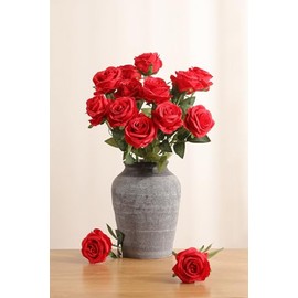 Luyue - Paquete de 10 rosas artificiales de seda roja con tallo de flores, ramo de flores para decoración del hogar (rojo)