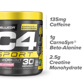 C4 Sport Pre Workout Powder Energy Preworkout, Strawberry Watermelon, 30 Servings - Sugar Free + 135mg Caffeine Pre-Workout Supplement for Men and Women