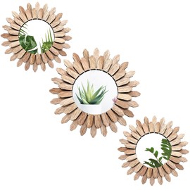 Fourluoo 3 Pack Gold Sunburst Mirrors for Wall Decor Circle Flowers Mirrors Decorative Gold Hanging Wall Art Flowers Mirror for Home Living Dinning Room Bedroom Bathroom Boho Decoration Art (Flower)