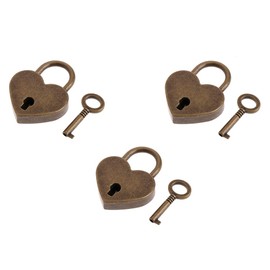 3Pcs Mini Bronze Antique Padlock Small Metal Heart Shaped Padlock Archaize Style Heart Shaped Lock Mini Lock with Key