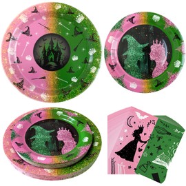 Juego de vajilla de fiesta de bruja y princesa para 25 invitados, incluye platos y servilletas de 9 y 7 pulgadas, diseño de princesa y bruja, suministros desechables para fiesta de cumpleaños de niña