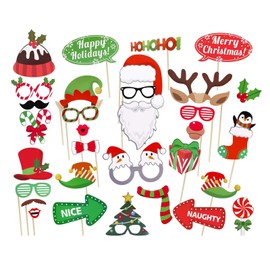 Werownsgso 32 Pieces Christmas Party Photo Props, Photo Box Accessories Christmas, Funny Photo Props, Christmas Decoration, Selfie Props for Adults Children Christmas Party Accessories