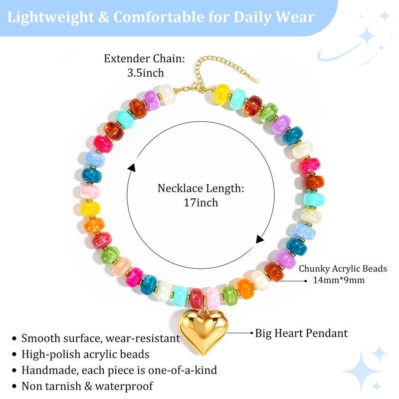 JIAOGE White Beaded Necklaces for Women, Heart Statement Chunky Necklace