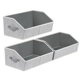 Homsorout Trapezoid Closet Shelf Organizer - Large Baskets for Organizing, Fabric Storage Box for Shelves, Cube Storage Bins for Clothes, Books, Blankets, 3 Pack, Light Gray