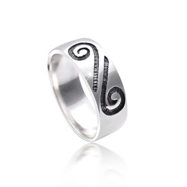 Materia #SR-128 Men's Women's Ring Snail 925 Silver Antique and Rhodium-Plated Bicolour / German Production, Silver