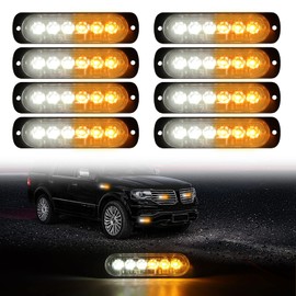 DIBMS LED Emergency Strobe Lights, 8X Amber White 6 LED Strobe Warning Emergency Flashing Light Caution Construction Hazard Light Bar for Car Truck Van Off Road Vehicle ATV SUV Surface Mount
