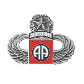 Mitchell Proffitt Silver Master Paratrooper Wings with 82nd Airborne Division Lapel Pin, Platinum Red Blue, 1 1/4 inch