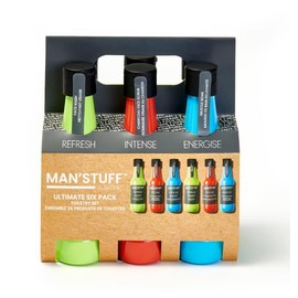 ManStuff Ultimate 6 Pack Toiletry Set For Men Face & Body Wash Moisturiser & Shampoo Male Body Care Grooming Gift Set