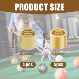 yimeizhiguang 10PCS Snooker Pool Cue Ferrules - 9mm & 10mm Cue Tip Replacements (5PCS Each), Copper Billiard Cue Ferrules for Pool Table Repair, Cue Stick Accessories for Professional & Home Use