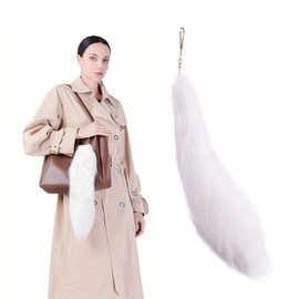 tintoke Fox Tail, Fox Tail Pendant, Approx. 40 cm, Fur Tail Keychain, Car Key Chains, Pendant, Soft, Fluffy, Dense Decoration, White