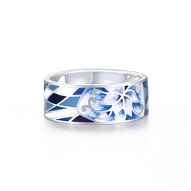 Santuzza Lily Ring 925 Sterling Silver Oriental Blue Flower Enamel Pattern Ring for Women (8)
