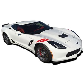 Original C7 Double BAR : Compatible with 2014-2019 Chevy Corvette C7 Hash Mark Hood to Fender Vinyl Graphic Decal Stripes (FITS All Models) (53 Gloss Red – Wet Install)