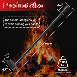 Charcoal Grill Rake Accessory Ash Tool Poker Rake, 28.7 Inch Heavy Duty BBQ Cleaner Poker Scraper for Pizza Oven, Kettle, Kamado Grills, Matte Black