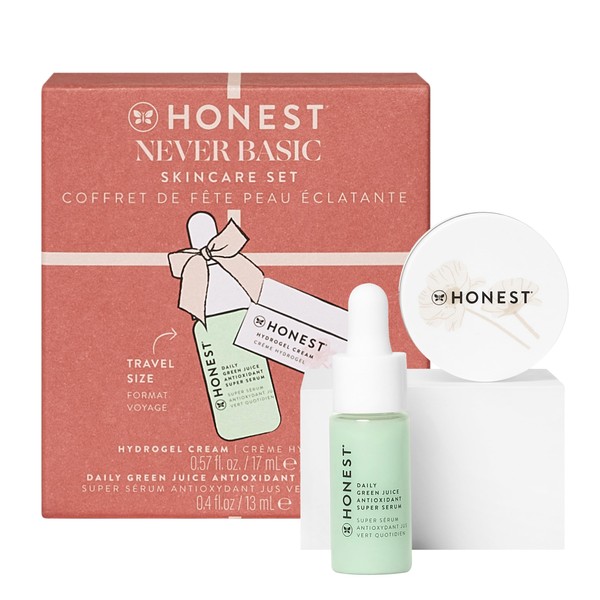 Honest Beauty Never Basic Skincare Duo | Mini Hyaluronic Acid Infused Hydrogel Cream (0.57 fl oz) + Mini Green Juice Antioxident Serum (0.4 fl oz) | EWG Verified, Vegan + Cruelty Free