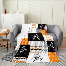 Manta de forro polar de franela para motocross para niños, manta mullida para deportes extremos para cama, sofá o sillón, para todas las estaciones, manta de cama transpirable de felpa naranja para decoración de habitación de bebé, 30 x 40 pulgadas
