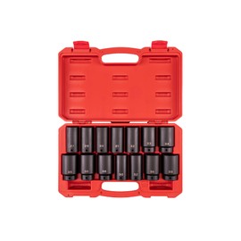 TEKTON 1/2 Inch Drive Deep 6-Point and 12-Point Axle Nut Impact Socket Set with Case, 14-Piece (27-39 mm) | SID92341