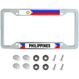 Mengjiao Philippines Flag License Plate Frame,Proud Philippine Flag Scratch-Resistant License Plate Frame,Philippines Flag Faith License Plate Frame for Patriotic People with Chrome Mounting Set